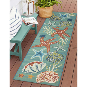 Liora Manne Marina Starfish Song Indoor Outdoor Area Rug Aqua