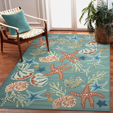 Liora Manne Marina Starfish Song Indoor Outdoor Area Rug Aqua