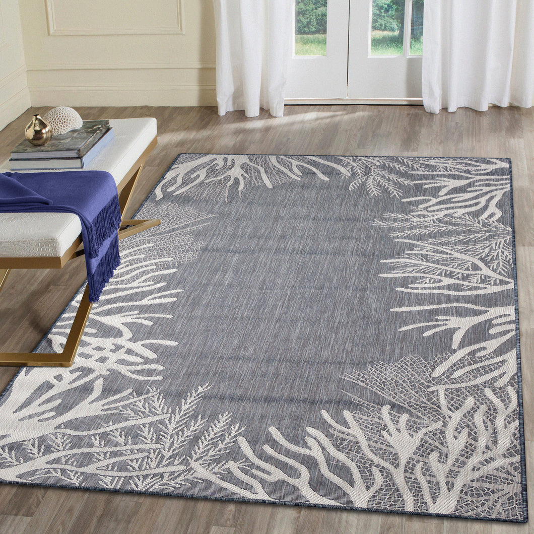 Liora Manne Carmel Reef Border Indoor Outdoor Area Rug Navy