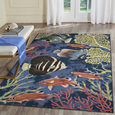 Liora Manne Marina Fish Indoor Outdoor Area Rug Navy