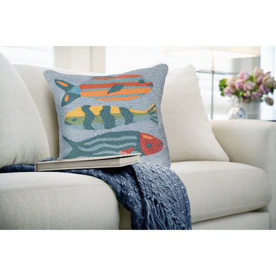 Liora Manne Frontporch Fishes Indoor Outdoor Pillow Aqua