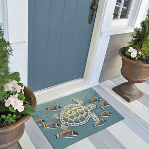 Liora Manne Frontporch Turtle And Fish Indoor Outdoor Rug Ocean