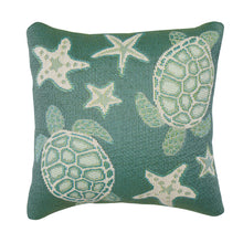 Load image into Gallery viewer, Liora Manne Marina Turtle And Stars Indoor Outdoor Decorative Pillow Aqua