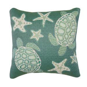 Liora Manne Marina Turtle And Stars Indoor Outdoor Decorative Pillow Aqua