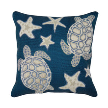 Load image into Gallery viewer, Liora Manne Marina Turtle And Stars Indoor Outdoor Decorative Pillow Navy