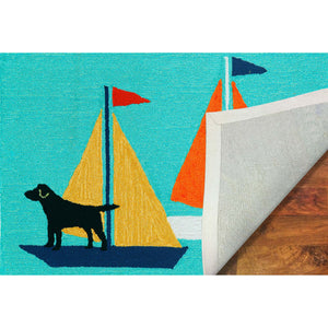 Liora Manne Frontporch Sailing Dog Indoor Outdoor Area Rug Blue