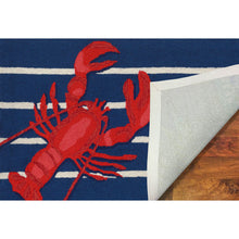 Load image into Gallery viewer, Liora Manne Frontporch Lobster on Stripes Indoor Outdoor Area Rug Navy