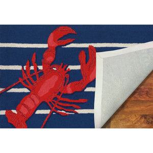 Liora Manne Frontporch Lobster on Stripes Indoor Outdoor Area Rug Navy