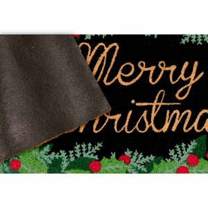 Liora Manne Natura Merry Christmas Holly Outdoor Door Mat Black 1'6" x 2'6"