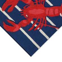 Load image into Gallery viewer, Liora Manne Frontporch Lobster on Stripes Indoor Outdoor Area Rug Navy