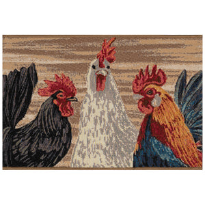 Liora Manne Esencia Three Roosters Indoor Outdoor Mat Natural