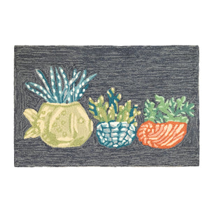 Liora Manne Frontporch Happy Plant Indoor Outdoor Rug Navy