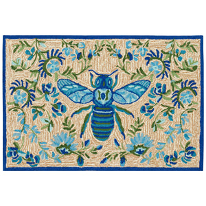 Liora Manne Frontporch Flora Bee Indoor Outdoor Rug Blue/Natural