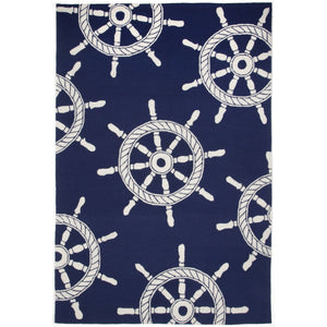 Liora Manne Frontporch Ship Wheel Indoor Outdoor Area Rug Navy