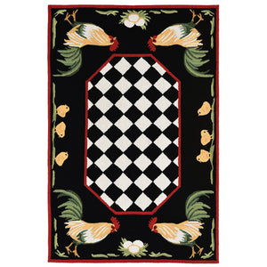 Liora Manne Frontporch Rooster Indoor Outdoor Area Rug Black