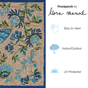 Liora Manne Frontporch Flora Bee Indoor Outdoor Rug Blue/Natural