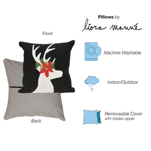 Liora Manne Frontporch Reindeer Indoor Outdoor Decorative Pillow Black