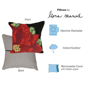 Liora Manne Frontporch Poinsettia Indoor Outdoor Decorative Pillow Black