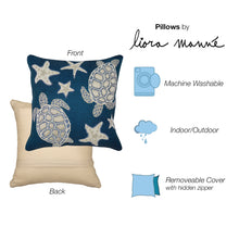 Load image into Gallery viewer, Liora Manne Marina Turtle And Stars Indoor Outdoor Decorative Pillow Navy