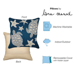 Liora Manne Marina Turtle And Stars Indoor Outdoor Decorative Pillow Navy