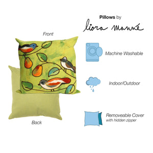 Liora Manne Visions III Song Birds Indoor Outdoor Decorative Pillow Green