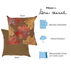 Liora Manne Visions IV Leaf Toss Indoor Outdoor Decorative Pillow Flame Caramel