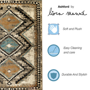 Liora Manne Ashford Diamond Trio Indoor Area Rug Ivory Blue