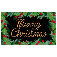 Load image into Gallery viewer, Liora Manne Natura Merry Christmas Holly Outdoor Door Mat Black 1&#39;6&quot; x 2&#39;6&quot;