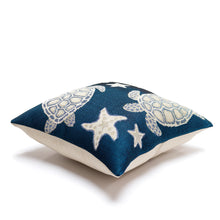 Load image into Gallery viewer, Liora Manne Marina Turtle And Stars Indoor Outdoor Decorative Pillow Navy