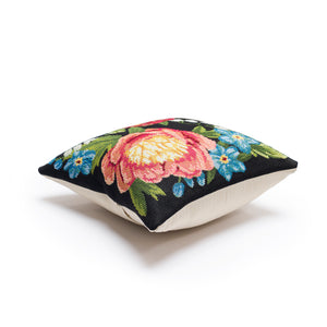 Liora Manne Marina Secret Garden Indoor Outdoor Decorative Pillow Black