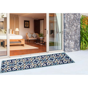 Liora Manne Ravella Floral Tile Indoor Outdoor Area Rug Navy