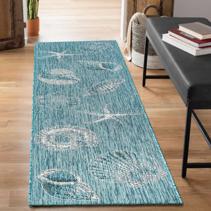 Liora Manne Carmel Shells Indoor Outdoor Area Rug Aqua