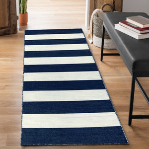 Liora Manne Sorrento Rugby Stripe Indoor Outdoor Area Rug Navy