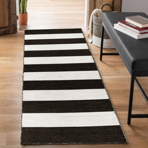 Liora Manne Sorrento Rugby Stripe Indoor Outdoor Area Rug Black