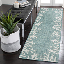 Load image into Gallery viewer, Liora Manne Carmel Coral Border Indoor Outdoor Area Rug Aqua