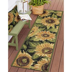 Liora Manne Marina Sunflowers Indoor Outdoor Area Rug Black