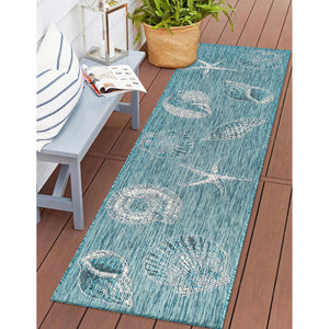 Liora Manne Carmel Shells Indoor Outdoor Area Rug Aqua