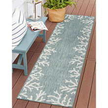 Load image into Gallery viewer, Liora Manne Carmel Coral Border Indoor Outdoor Area Rug Aqua
