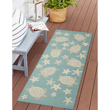 Load image into Gallery viewer, Liora Manne Esencia Turtle And Stars Indoor Outdoor Area Mat Aqua