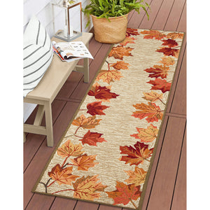 Liora Manne Ravella Falling Leaves Border Indoor Outdoor Area Rug Natural