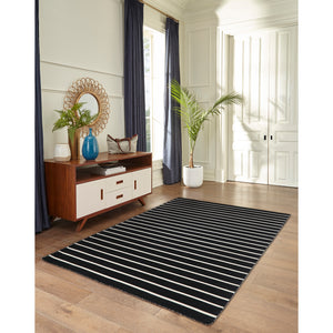 Liora Manne Sorrento Pinstripe Indoor Outdoor Area Rug Black