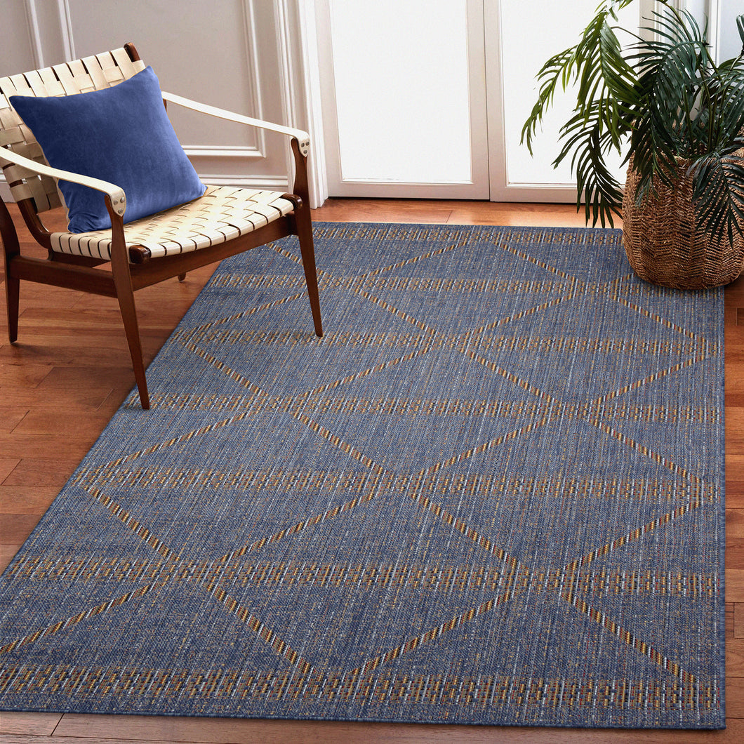 Liora Manne Avena Diamond Stripe Indoor Outdoor Area Rug Denim