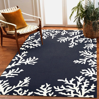 Liora Manne Capri Coral Border Indoor Outdoor Area Rug Navy