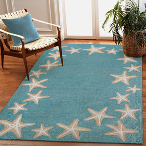 Liora Manne Capri Starfish Border Indoor Outdoor Area Rug Aqua