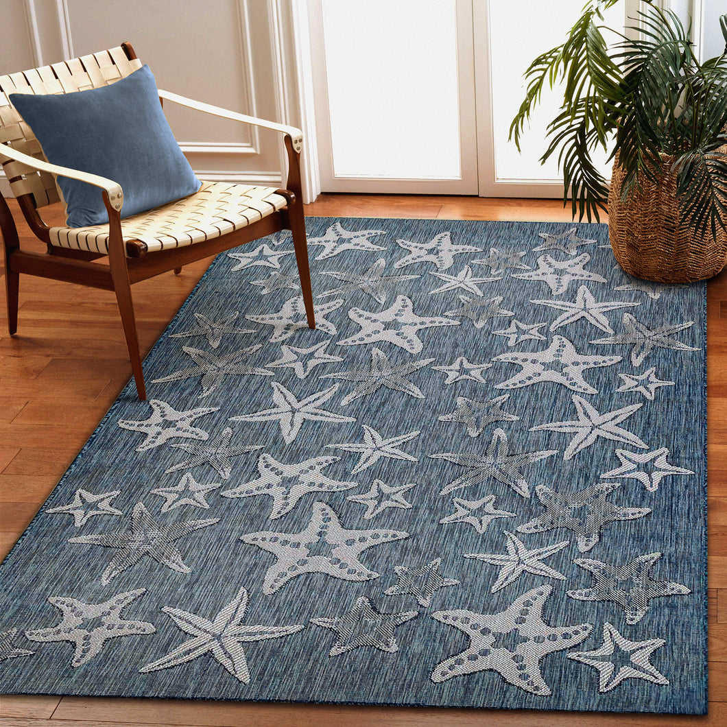 Liora Manne Carmel Starfish Indoor Outdoor Area Rug Navy