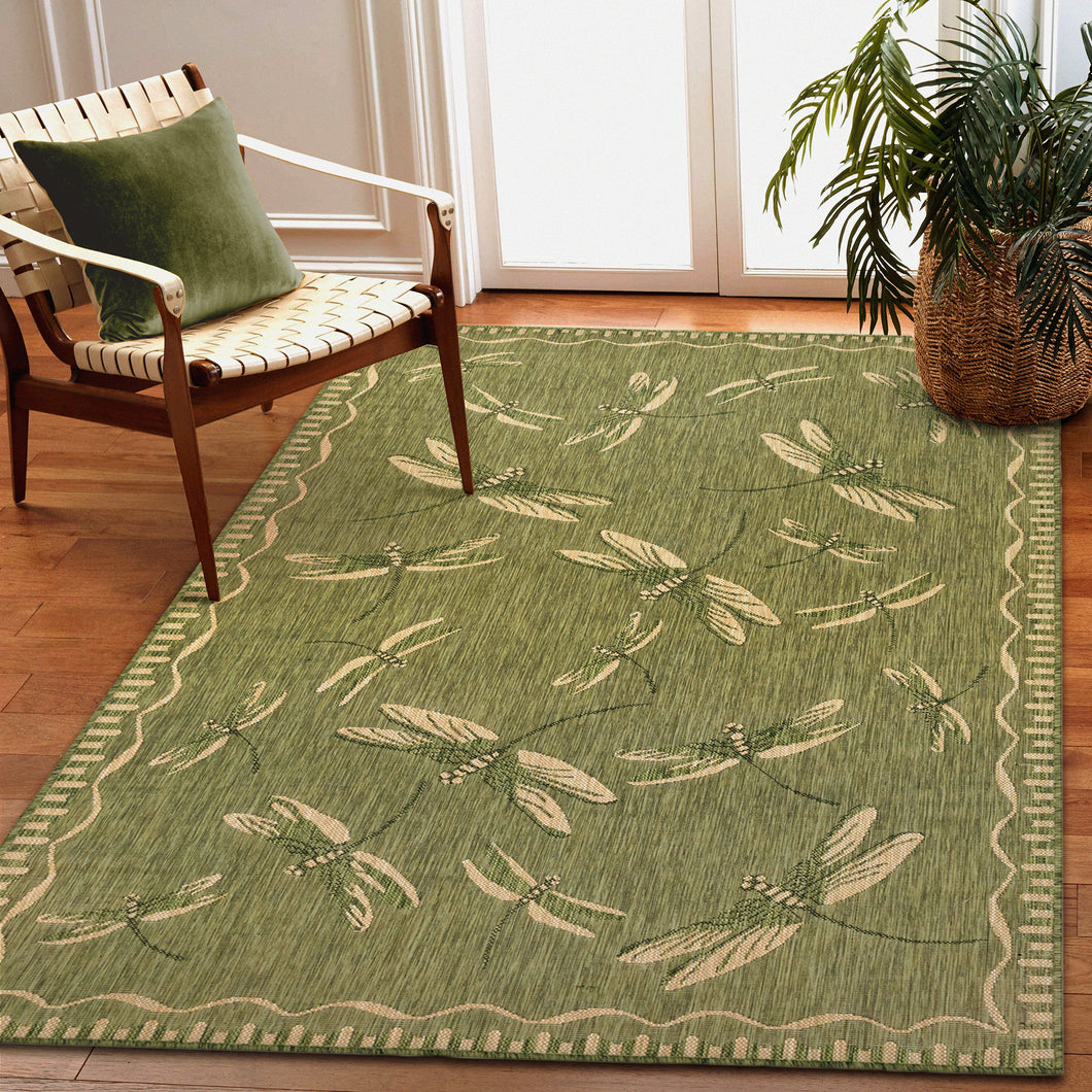 Liora Manne Carmel Dragonfly Indoor Outdoor Area Rug Green