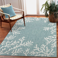 Load image into Gallery viewer, Liora Manne Carmel Coral Border Indoor Outdoor Area Rug Aqua