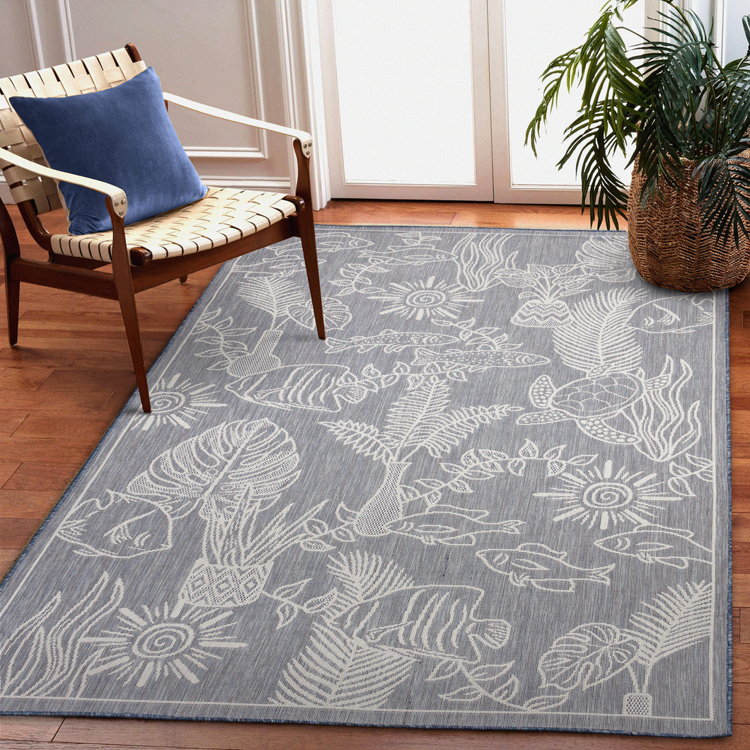 Liora Manne Carmel Collage Indoor Outdoor Area Rug Navy