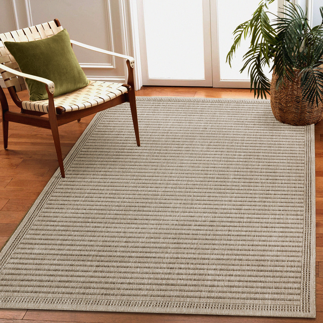 Liora Manne Malibu Simple Border Indoor Outdoor Area Rug Neutral