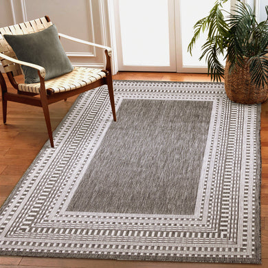 Liora Manne Malibu Etched Border Indoor Outdoor Area Rug Charcoal